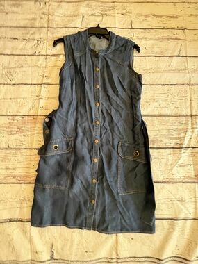 Splendid Sleeveless Button-Front Denim Dress - Navy